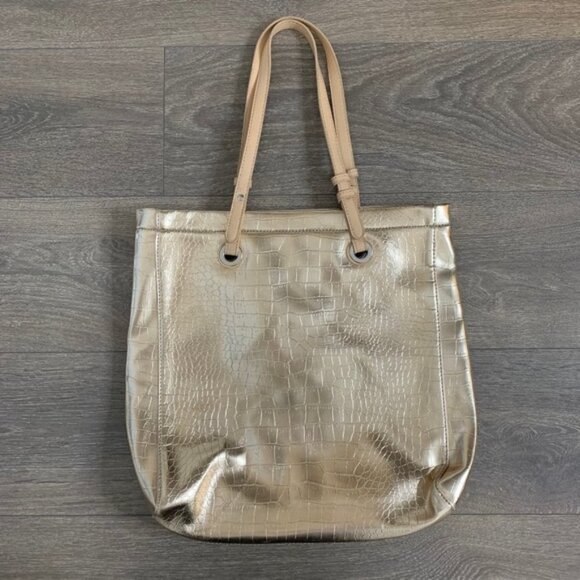 Vintage Y2k 2000s Jessica Gold Tote Bag Shoulder Embossed Snakeskin print - Picture 2 of 16